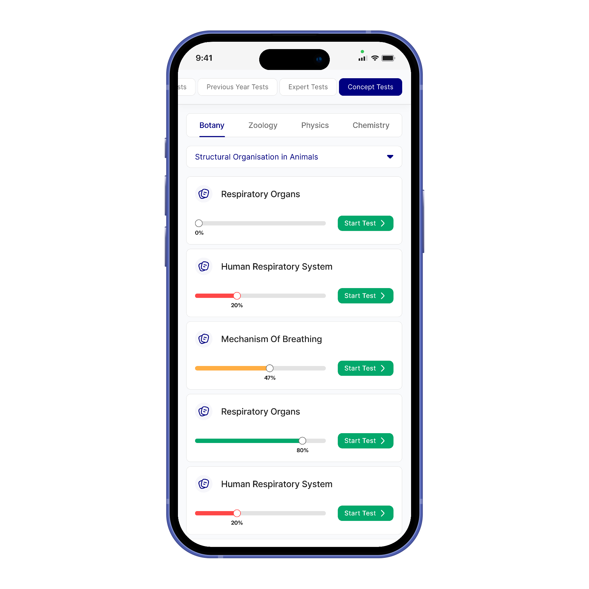 TopAll Concept Tests Screen